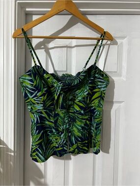sofia by sofia vergara Navy & Green Leaf Print Tie-Front Cami